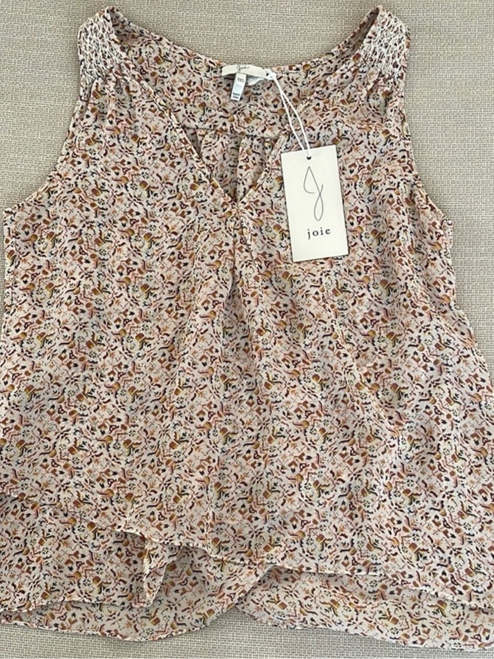 Joie Floral Sleeveless V-Neck Camisole in Blush and Brown